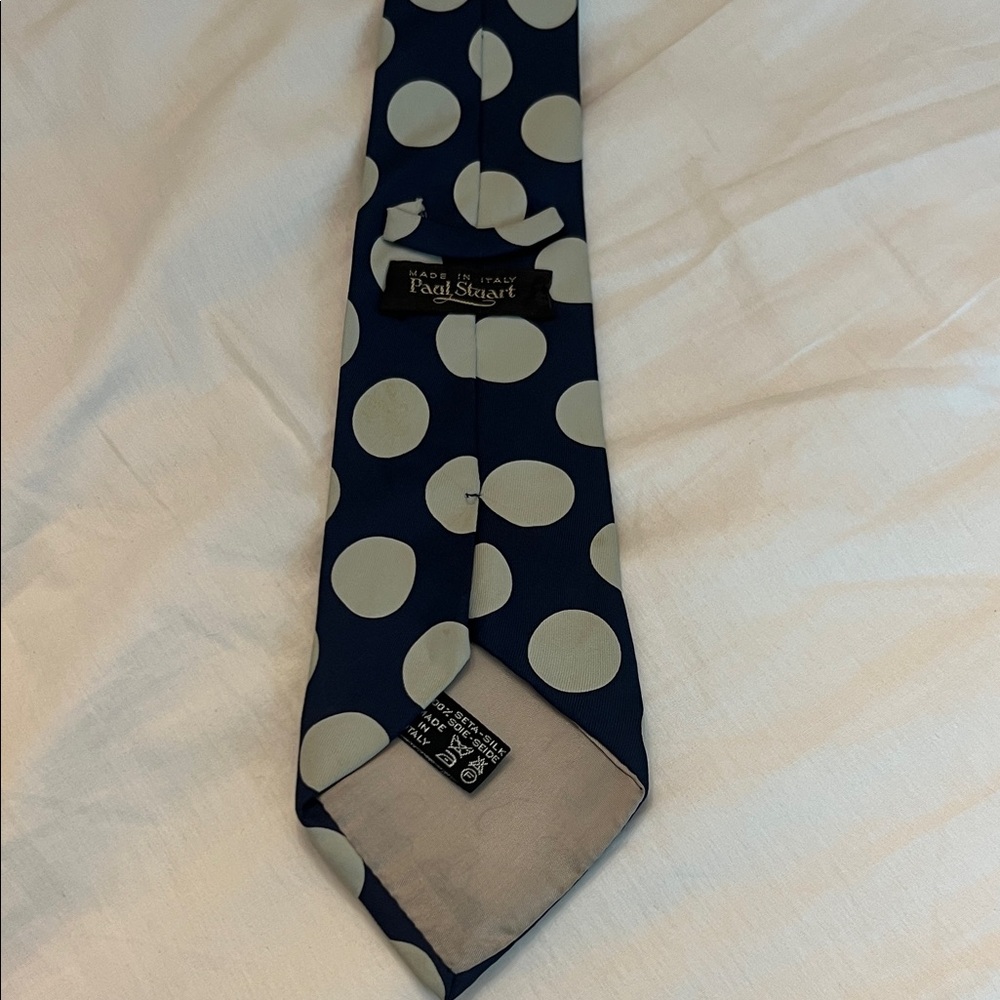 Paul Stuart Blue and White Polka Dot Tie